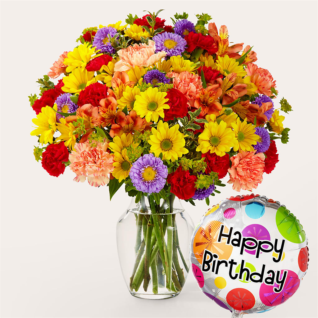 Kaleidoscope Bouquet with Birthday Balloon – KELLEN'S FLORIST INC, Hobart IN