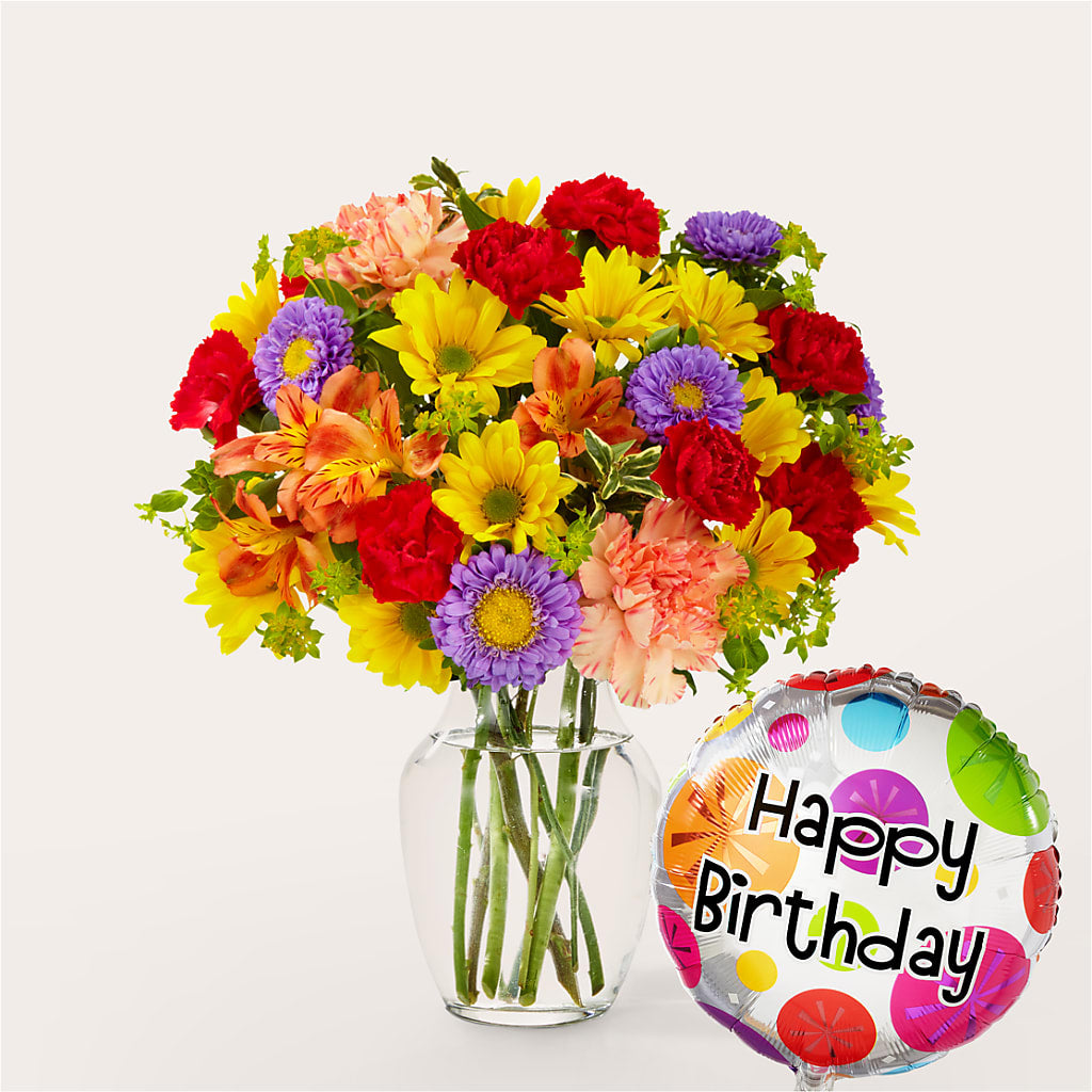 Kaleidoscope Bouquet with Birthday Balloon – KELLEN'S FLORIST INC, Hobart IN