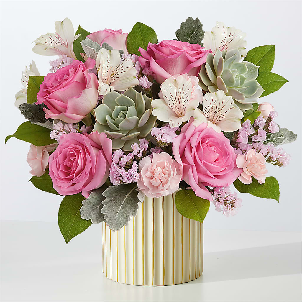 Dusty Rose Bouquet with Ivory Vase – KELLEN'S FLORIST INC, Hobart IN