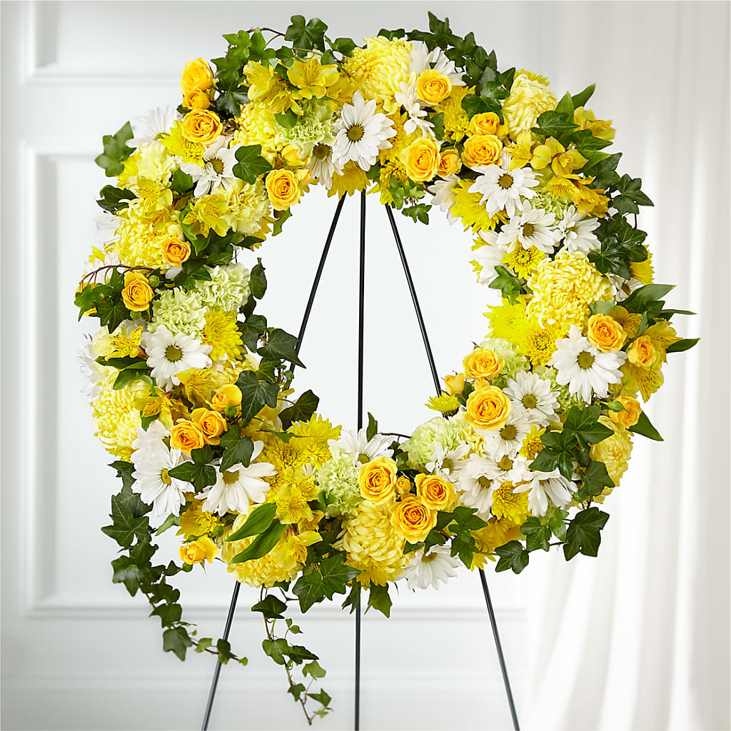 Golden Remembrance Wreath – KELLEN'S FLORIST INC, Hobart IN