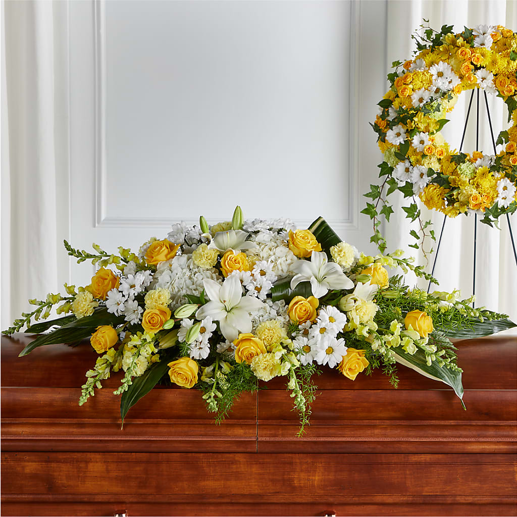 Golden Harmony Casket Spray – KELLEN'S FLORIST INC, Hobart IN
