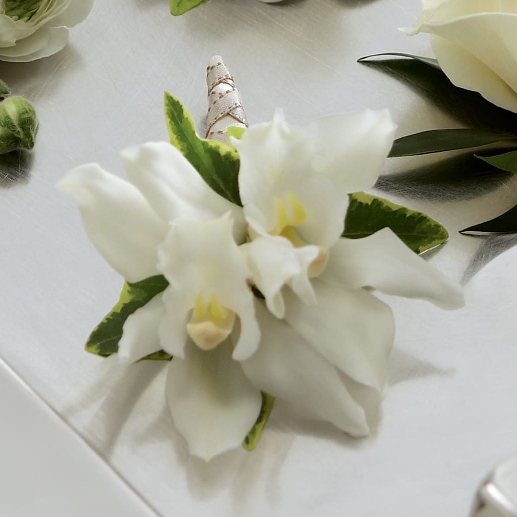 White Mini Cymbidium Boutonniere – KELLEN'S FLORIST INC, Hobart IN
