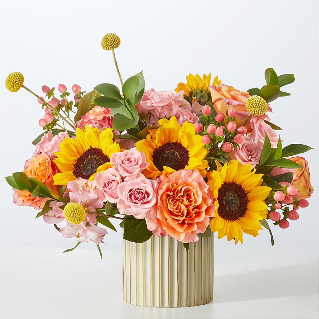 Sun's Out Bouquet – orange, pink, yellow flower arrangement